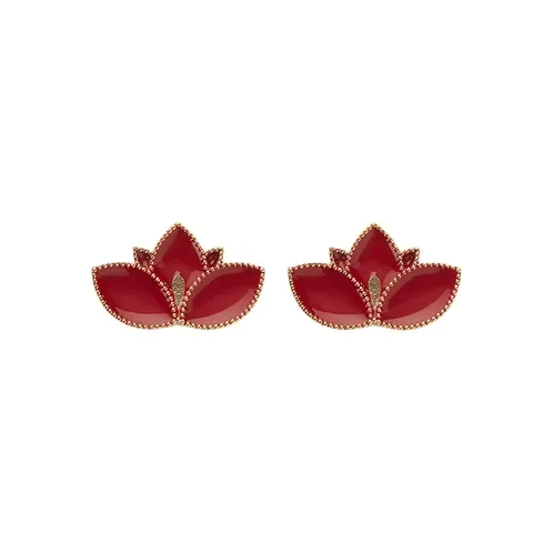 Lotus Earrings Lucky Charm 2025, in gold plated 925 silver with red enamel