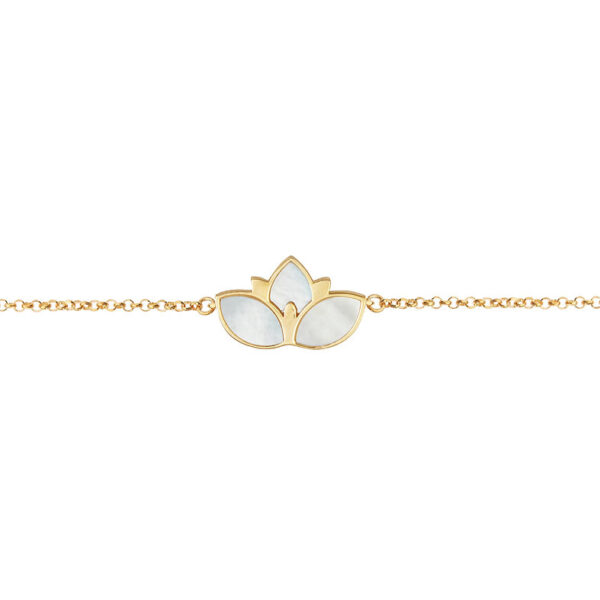 14K Gold Lotus Bracelet with Mother of Pearl