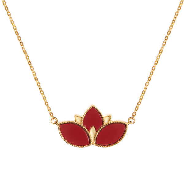 Lotus Necklace in 14K Gold with Red Coral