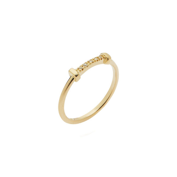 H Ring in 18K Yellow Gold with Diamonds