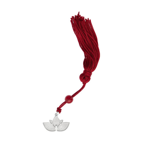 Decorative Lotus in 925 gold-plated silver with semi-precious stones and a red tassel