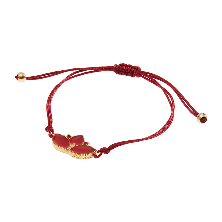 Lotus Bracelet in Gold-Plated 925 Silver with Red Enamel and Cord - Image 2