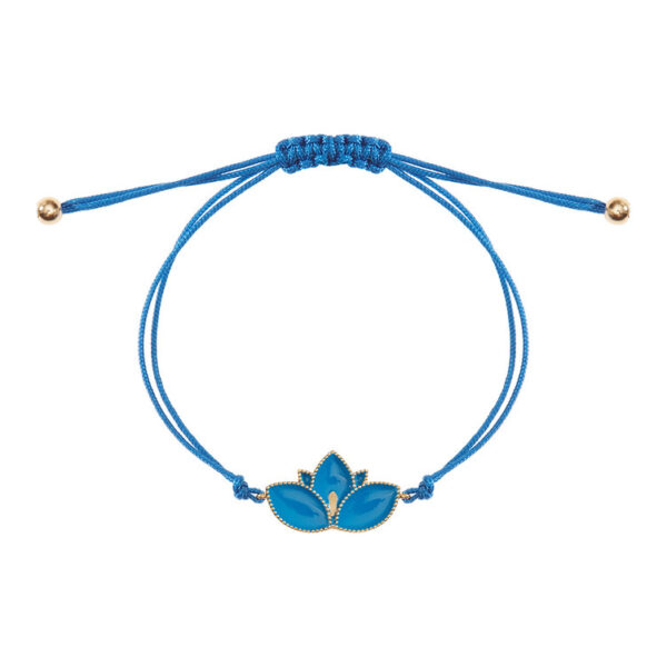 Lotus Lucky Charm 2025 Bracelet in Platinum-Plated 925 Silver with Blue Enamel and Cord