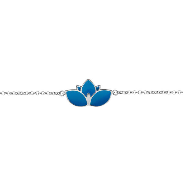Lotus Bracelet in Rhodium-Plated 925 Silver with Blue Enamel and Cord