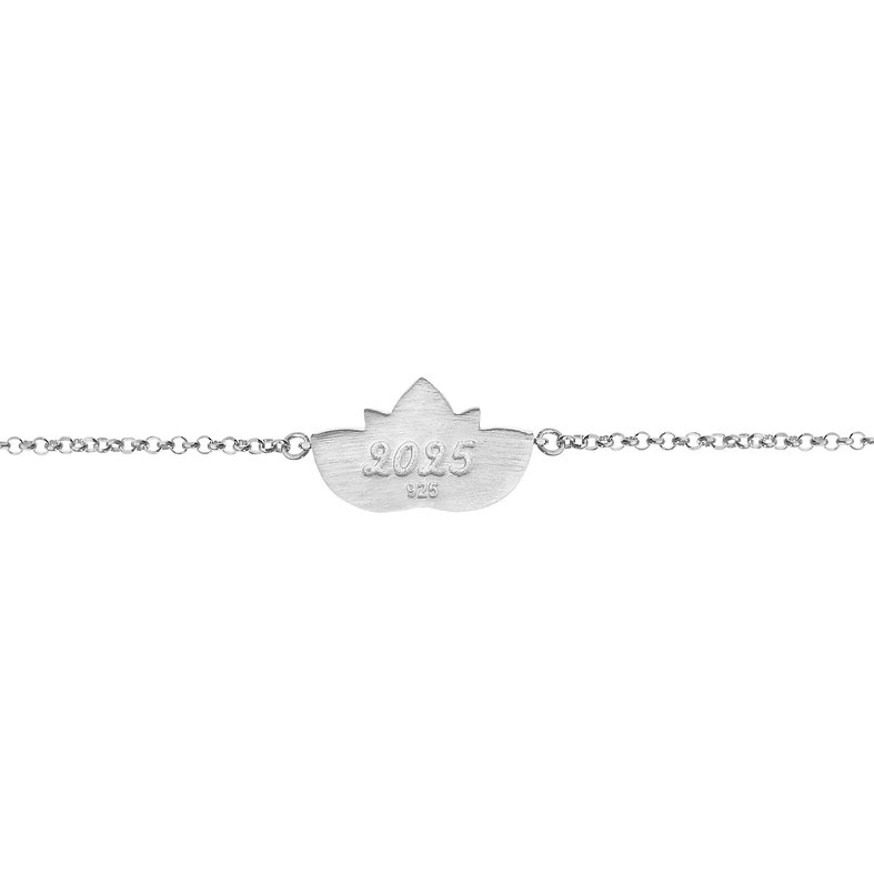 Lotus Bracelet in Rhodium-Plated 925 Silver with Red Enamel and Cord - Image 3