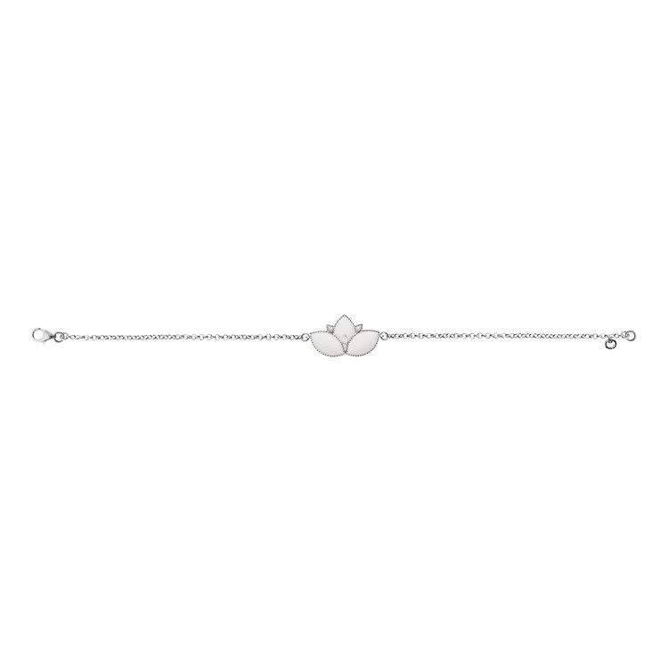 Lotus Bracelet in Rhodium-Plated 925 Silver with White Enamel and Cord - Image 2