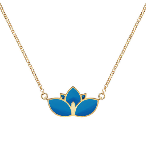 Lotus Necklace 925 silver gold-plated with Blue Enamel