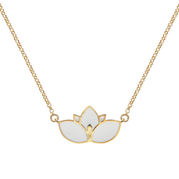 Lotus Necklace 925 silver gold-plated with White Enamel