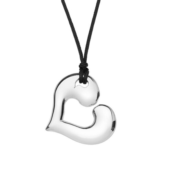 Handmade Heart Necklace with Tag in Solid 925 Silver, Platinum-Plated, on Cord