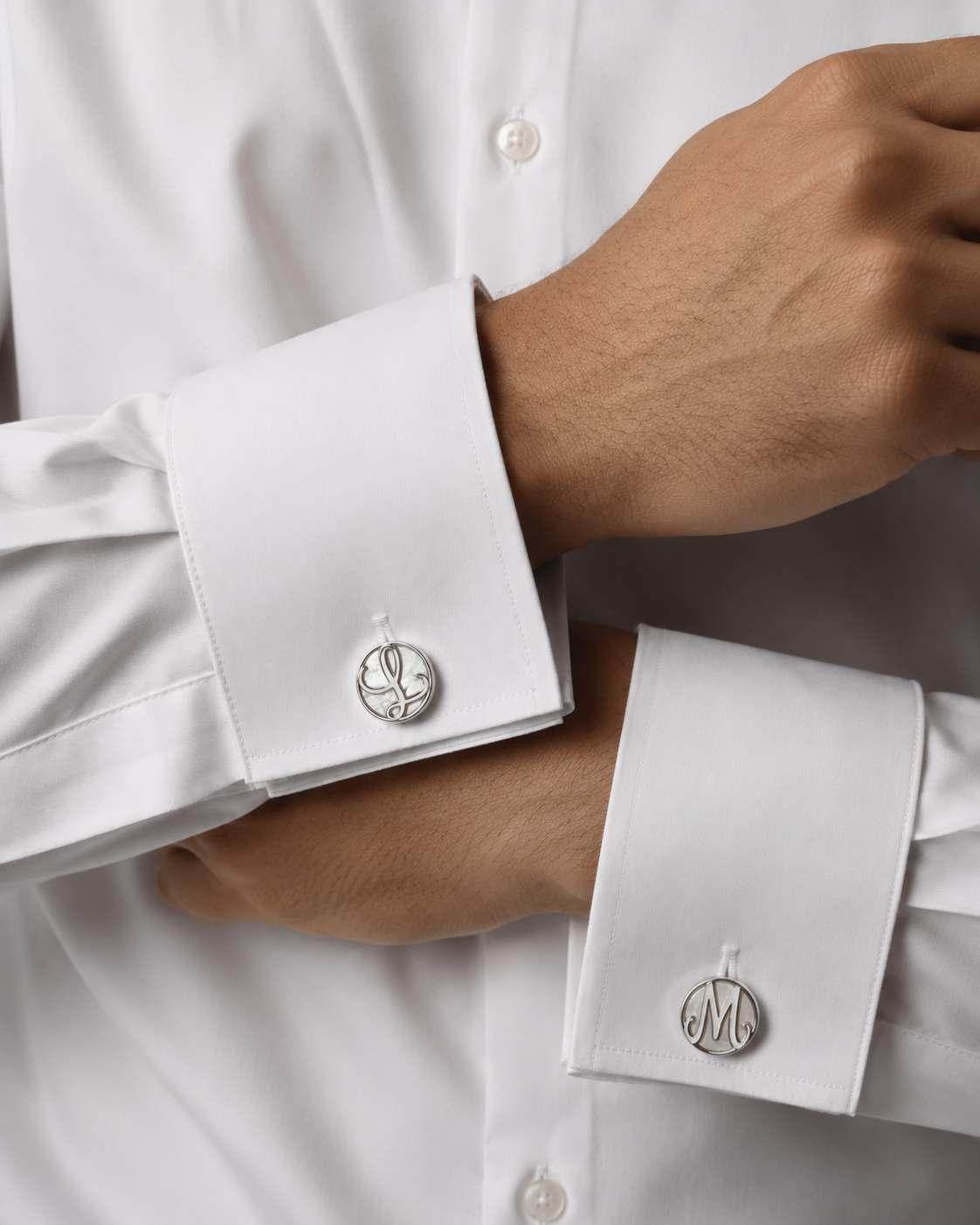 CUSTOM MADE CUFFLINKS WHITE GOLD 14K WITH MOTHER OF PEARL - Image 3