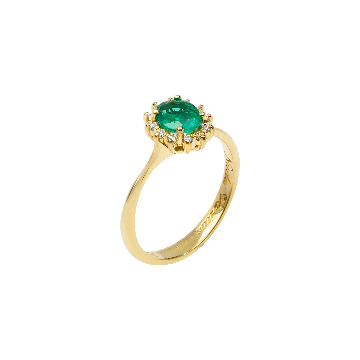 HANDMADE 18K GOLD RING WITH EMERALD AND DIAMONDS